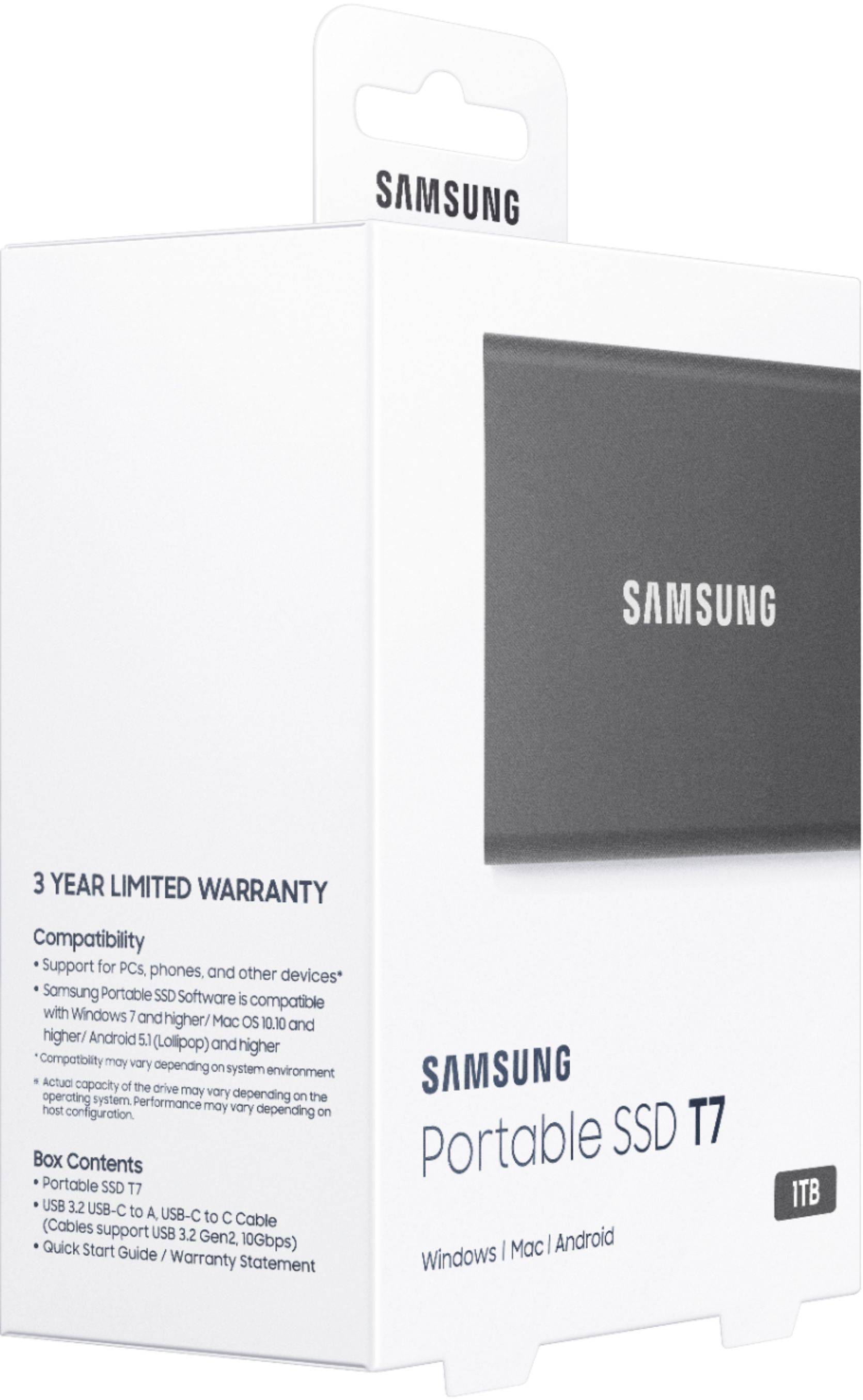 Samsung T7 1TB External USB 3.2 Gen 2 Portable SSD with Hardware Encryption  Titan Gray MU-PC1T0T/AM - Best Buy