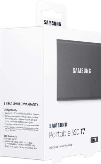 Samsung T7 1TB External USB 3.2 Gen 2 Portable SSD with Hardware Samsung T7 1TB External USB 3.2 Gen 2 Portable SSD with Hardware