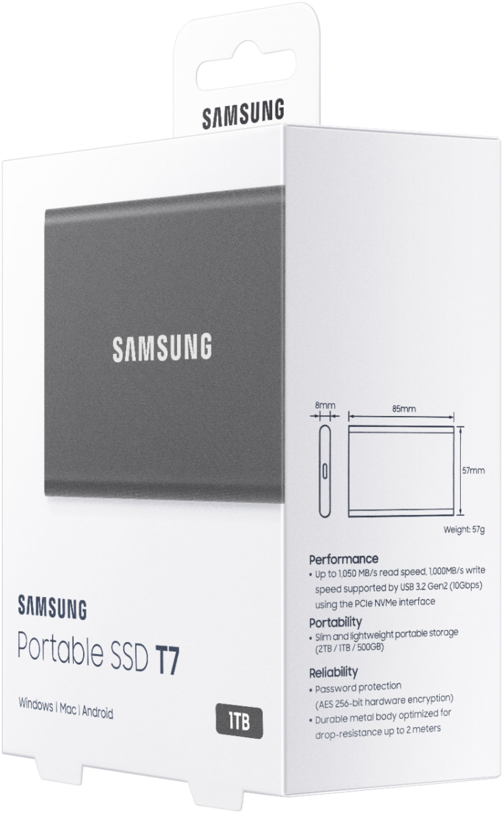Samsung T7 1TB External USB 3.2 Gen 2 Portable SSD with Hardware 
