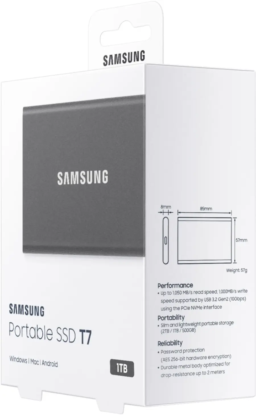 Alt View 18. Samsung - T7 1TB External USB 3.2 Gen 2 Portable SSD with Hardware Encryption - Titan Gray.
