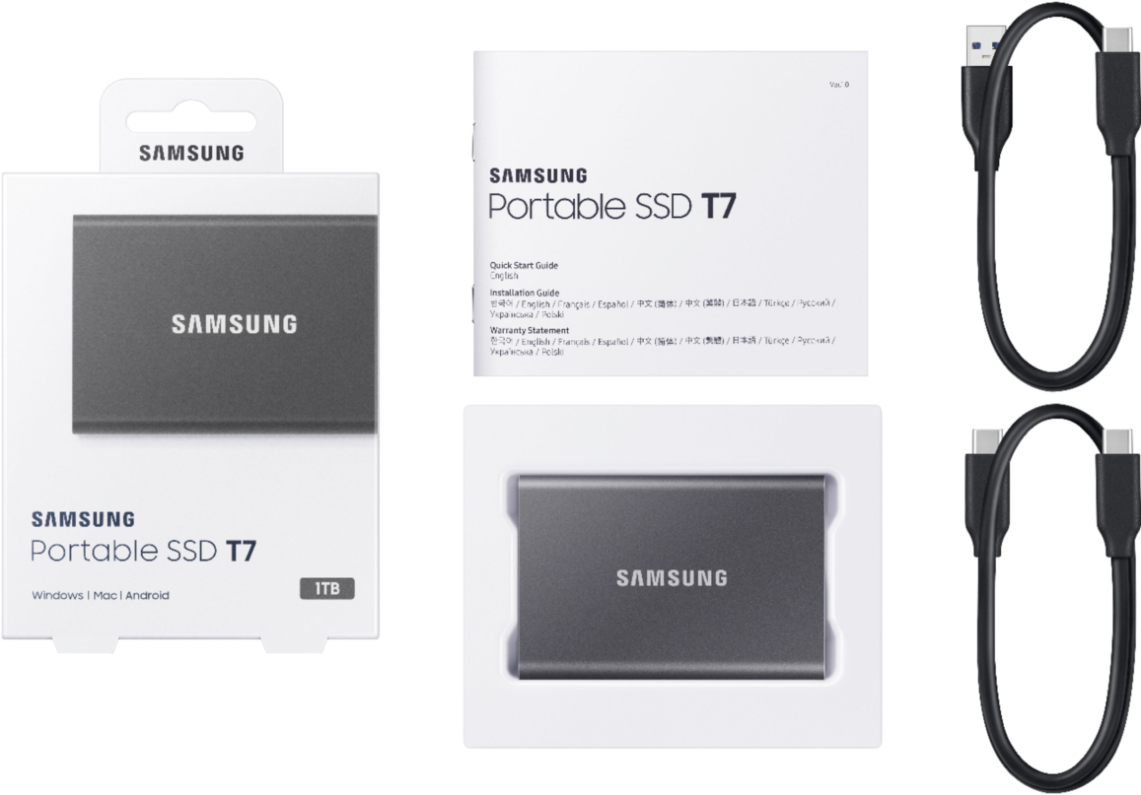 SAMSUNG SSD T7 Portable External Solid State Drive 1TB, Up to 1050MB/s, USB  3.2 887276410791