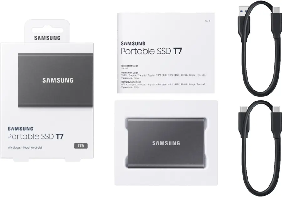 Alt View 19. Samsung - T7 1TB External USB 3.2 Gen 2 Portable SSD with Hardware Encryption - Titan Gray.