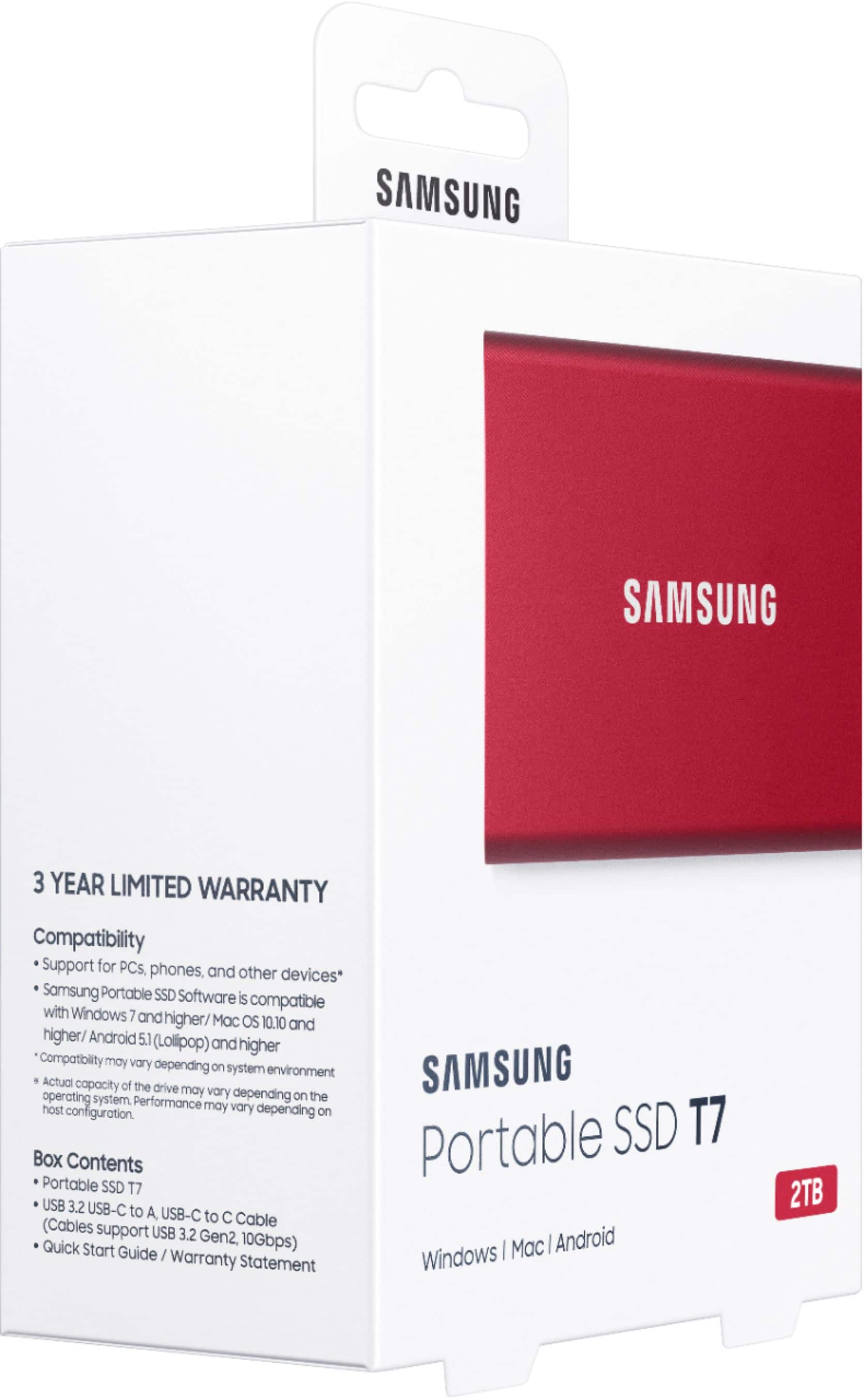 Alt View 17. Samsung - T7 2TB External USB 3.2 Gen 2 Portable SSD with Hardware Encryption - Metallic Red.