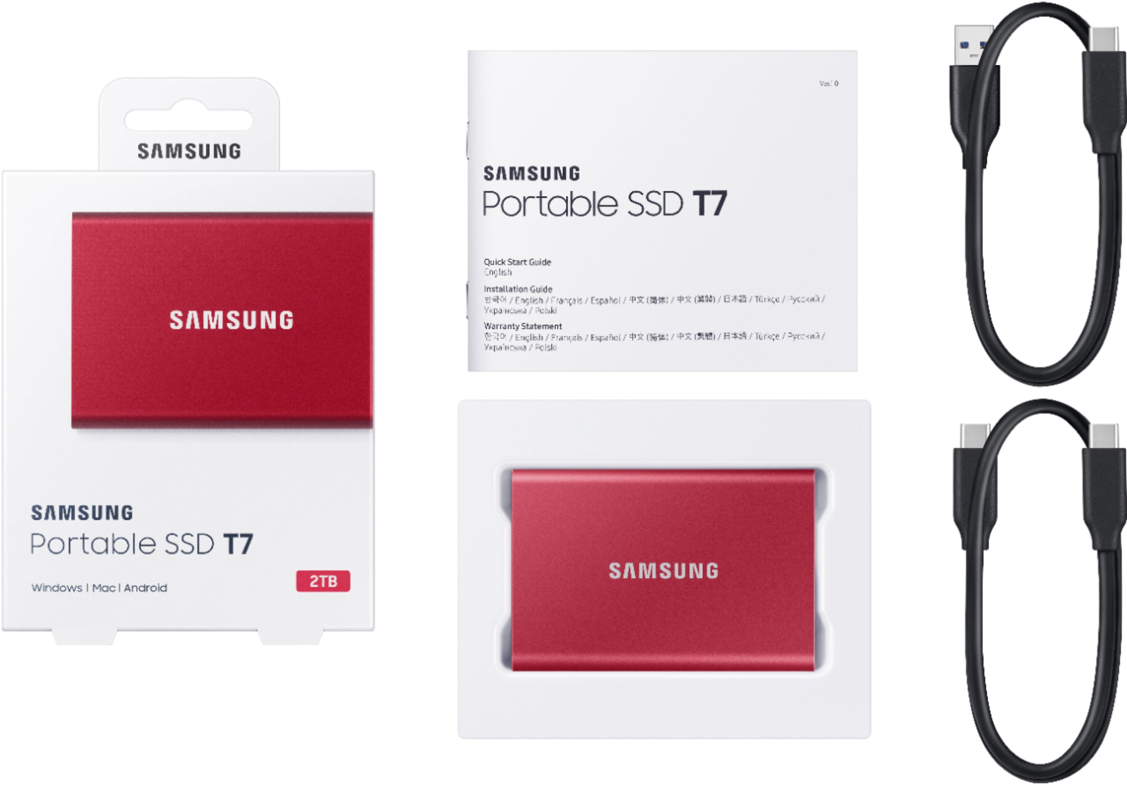 Alt View 19. Samsung - T7 2TB External USB 3.2 Gen 2 Portable SSD with Hardware Encryption - Metallic Red.