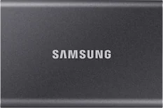 Front. Samsung - T7 2TB External USB 3.2 Gen 2 Portable SSD with Hardware Encryption - Titan Gray.