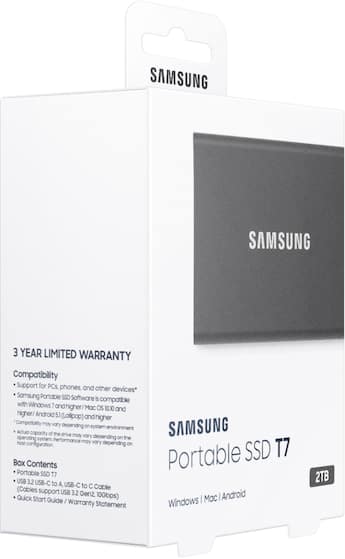 Samsung T7 2TB External USB 3.2 Gen 2 Portable SSD with Hardware Samsung T7 2TB External USB 3.2 Gen 2 Portable SSD with Hardware