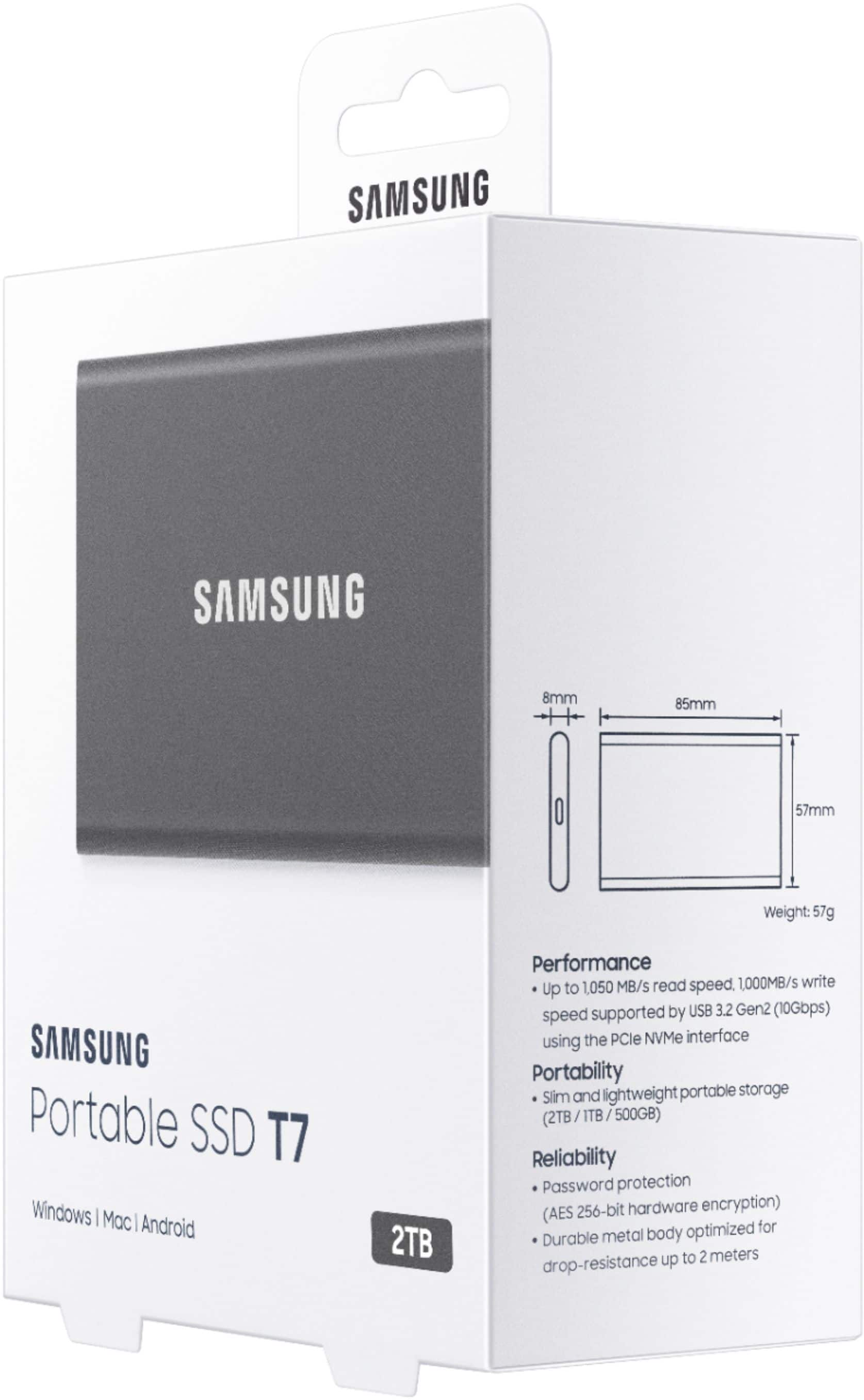 Alt View 18. Samsung - T7 2TB External USB 3.2 Gen 2 Portable SSD with Hardware Encryption - Titan Gray.