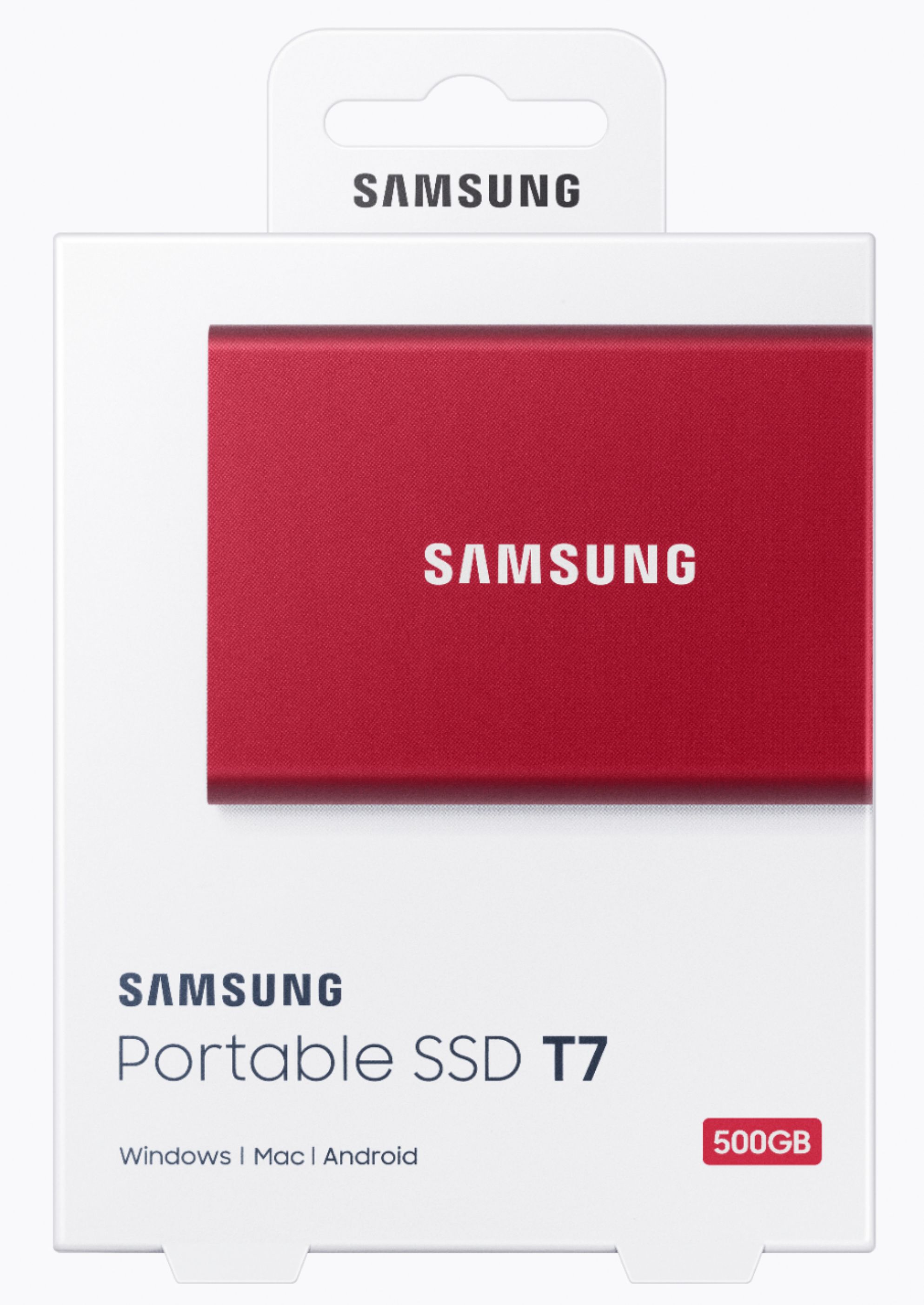 SAMSUNG T7 Portable SSD 500GB Metallic Red, Up-to 1,050MB/s, USB 3.2 Gen2  (MU-PC500R/AM) 