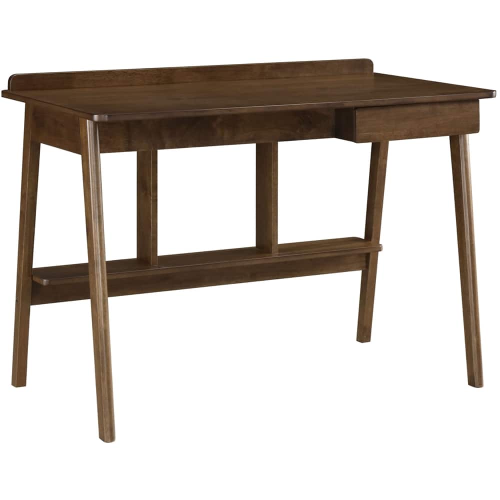 Front. Finch - Darren Mid-Century Modern Wood 1-Drawer Writing Desk - Warm Dark Brown.