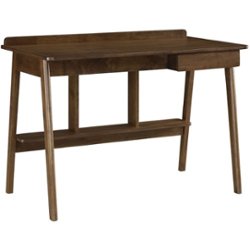 Finch - Darren Mid-Century Modern Wood 1-Drawer Writing Desk - Warm Dark Brown - Front_Zoom