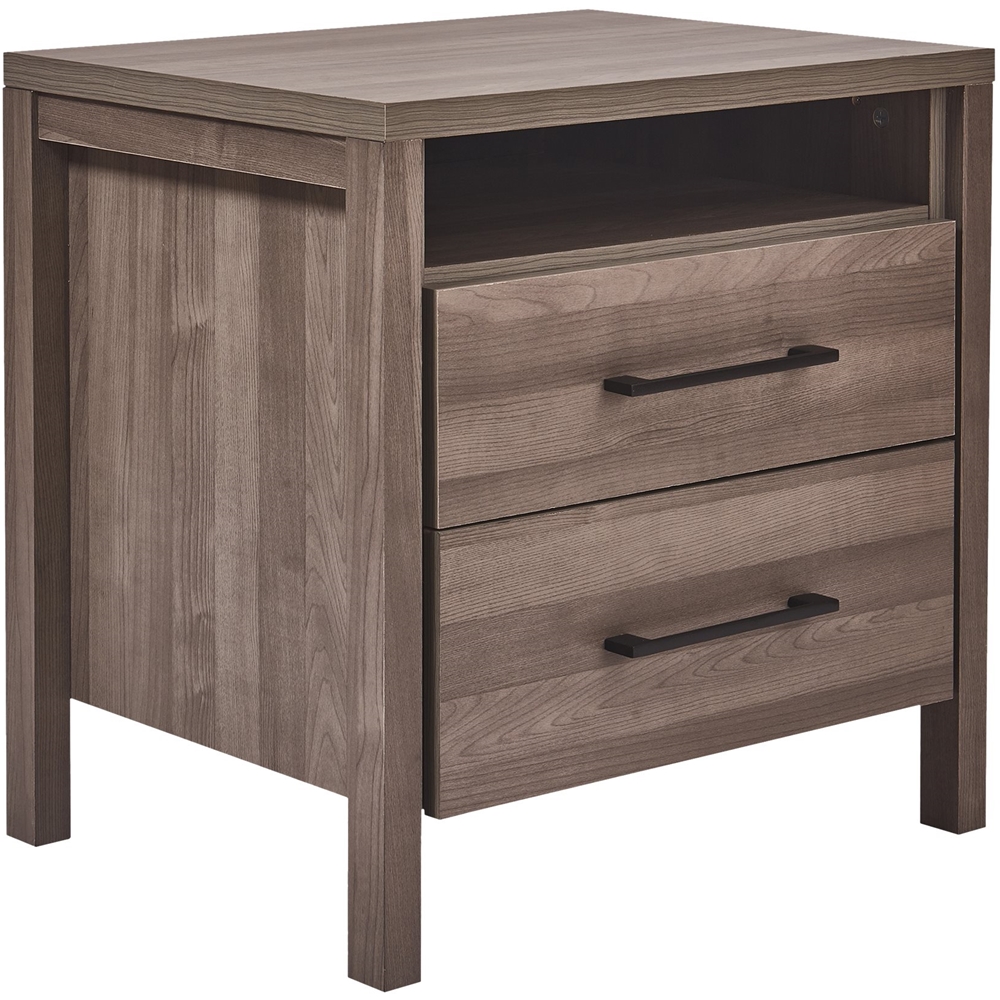Left View: Click Decor - Albers Contemporary Wood 2-Drawer Night Stand - Gray Maple