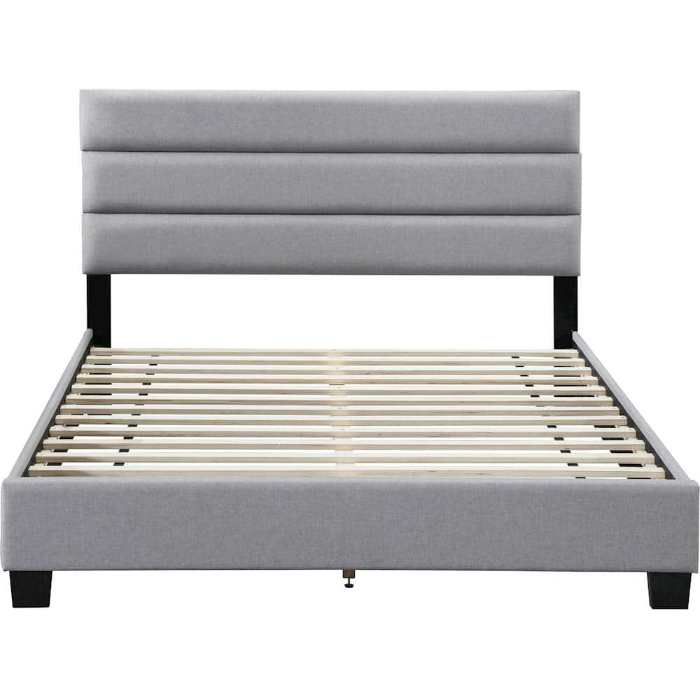 Front. Click Decor - Hudson Fabric 62.8" Queen Platform Bed - Gray.