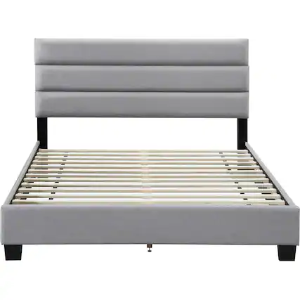 Front. Click Decor - Hudson Fabric 62.8" Queen Platform Bed - Gray.