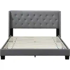 Front. Finch - Adler Fabric 66.5" Queen Platform Bed - Gray.
