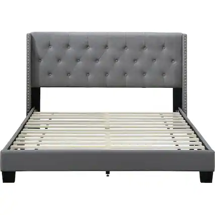 Front. Finch - Adler Fabric 66.5" Queen Platform Bed - Gray.