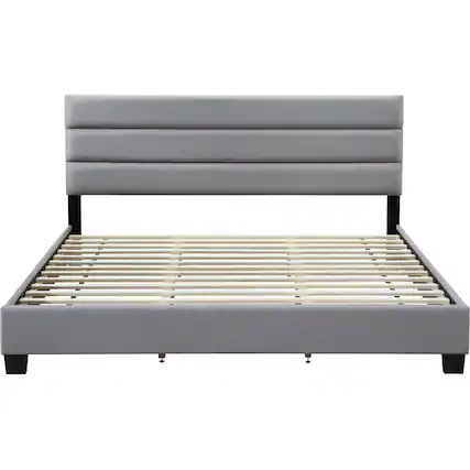 Front. Click Decor - Hudson Fabric 78.9" King Platform Bed - Gray.
