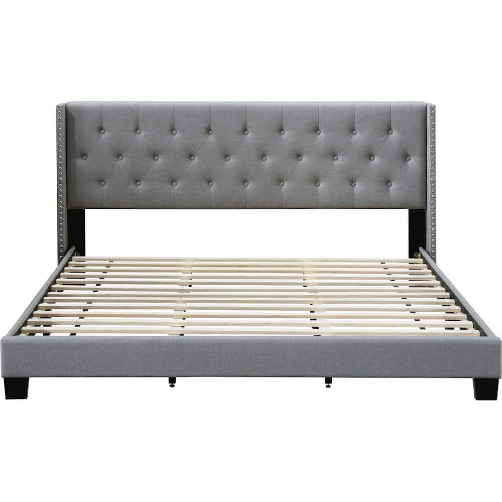 Front. Finch - Adler Fabric 82.6" King Platform Bed - Gray.