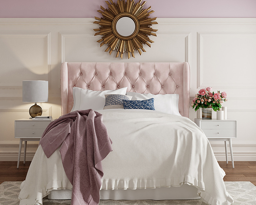 Angle View: Lillian August - Harlow Tufted Fabric Upholstered King Headboard - Blush Pink