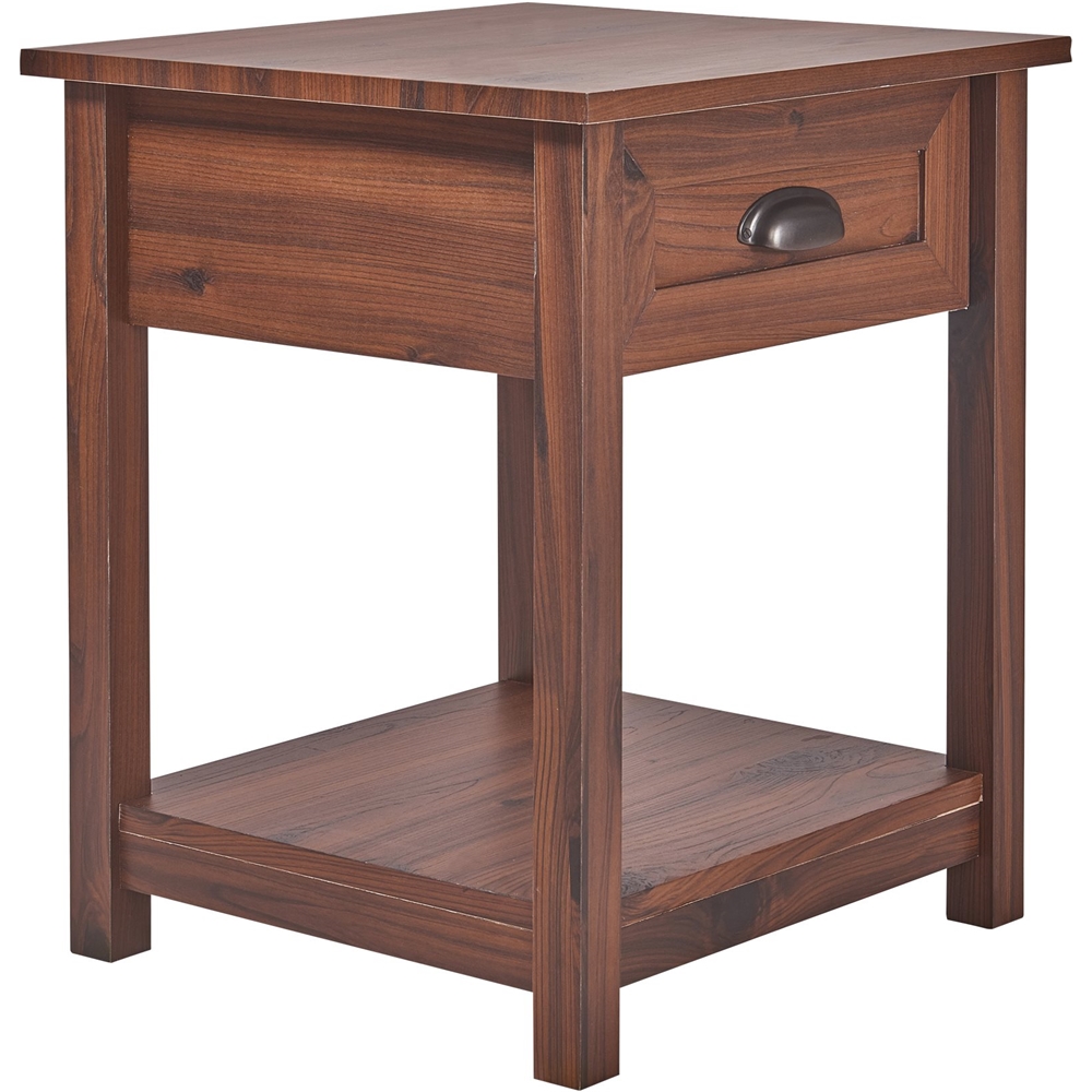Left View: Click Decor - Traditional Wood 1-Drawer Night Stand - Dark Brown