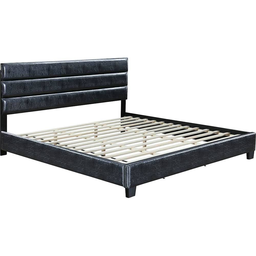 Angle View: Click Decor - Hudson Faux Leather 78.9" King Platform Bed - Black