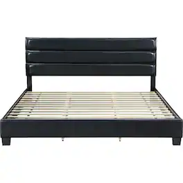 Click Decor - Hudson Faux Leather 78.9" King Platform Bed - Black
