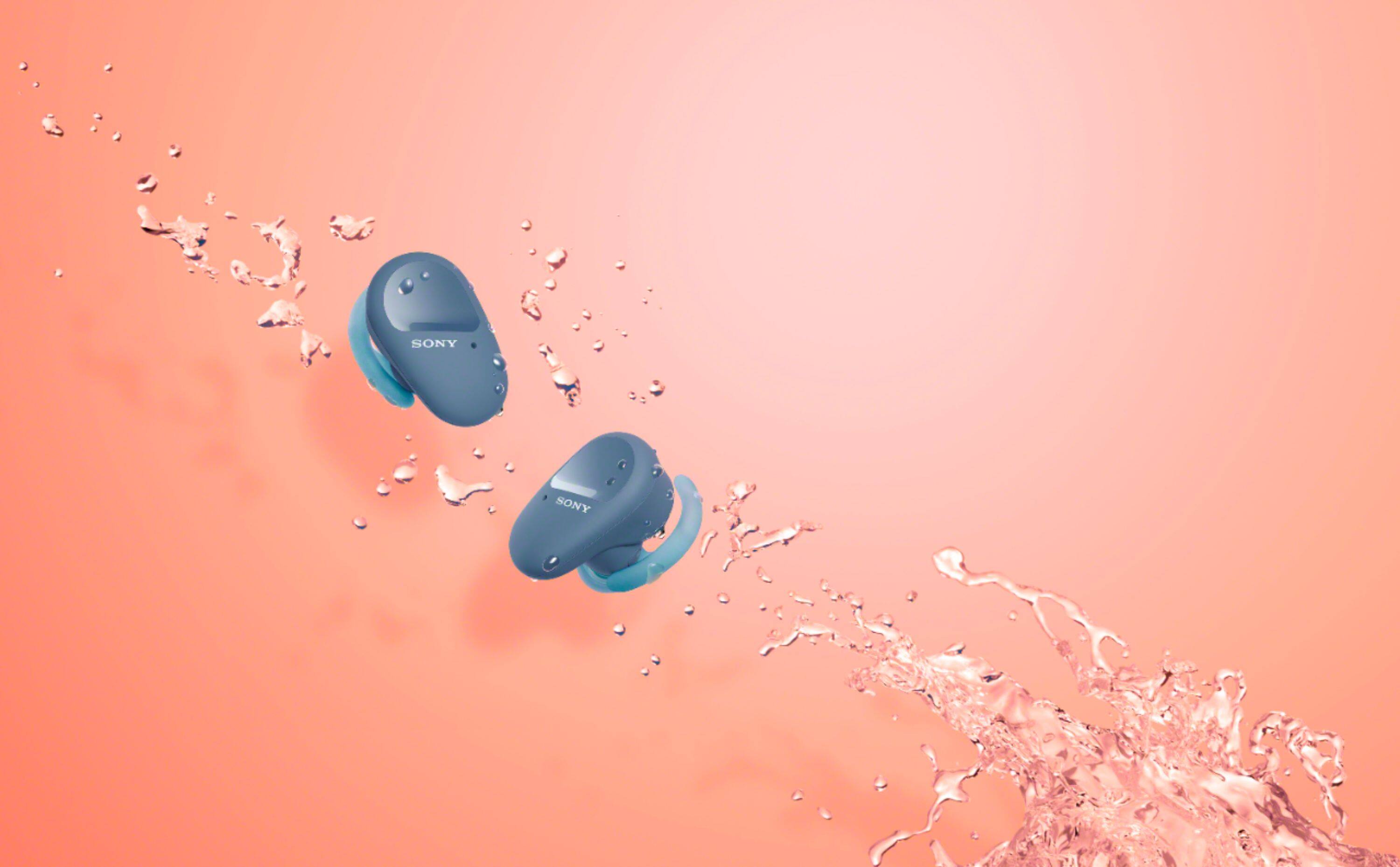 Alt View 17. Sony - WF-SP800N True Wireless Noise-Cancelling In-Ear Headphones - Blue.