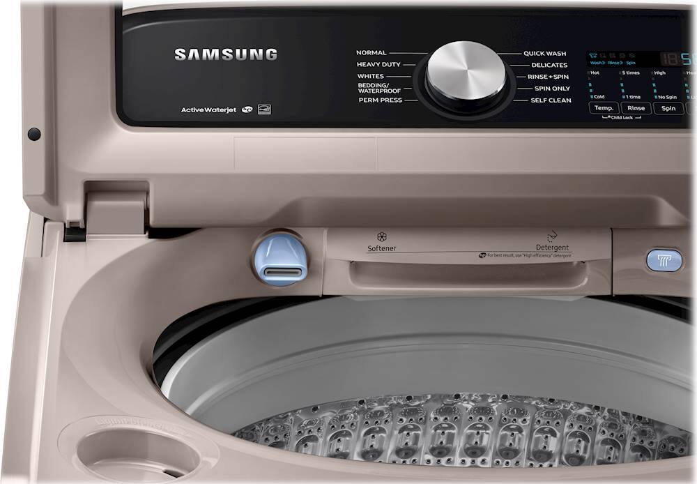 Alt View 22. Samsung - 5.0 Cu. Ft. High Efficiency Top Load Washer with Active WaterJet - Champagne.