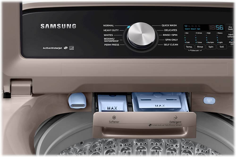 Alt View 24. Samsung - 5.0 Cu. Ft. High Efficiency Top Load Washer with Active WaterJet - Champagne.