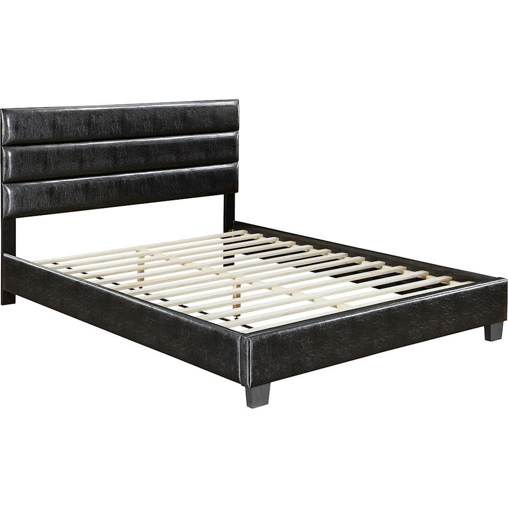 Angle View: Click Decor - Hudson Faux Leather 62.8" Queen Platform Bed - Black