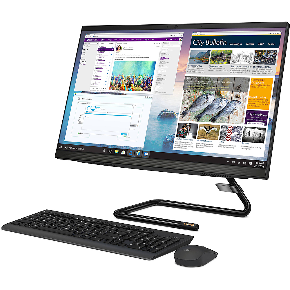 Left View: Lenovo - IdeaCentre A340-24ICK 23.8" Touch-Screen All-In-One - Intel Core i3 - 8GB Memory - 1TB HDD - Business Black