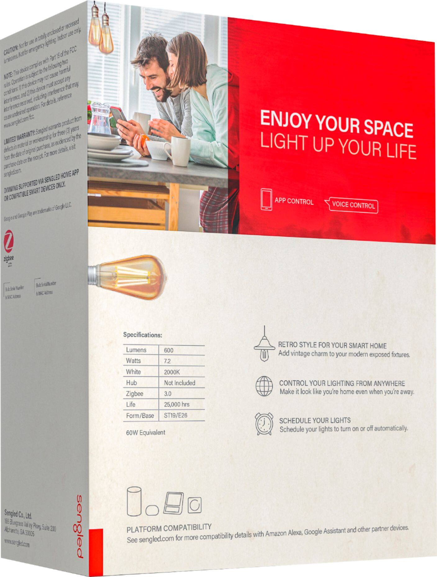 Left View: Sengled - Smart Edison Filament Bulb (2-Pack)