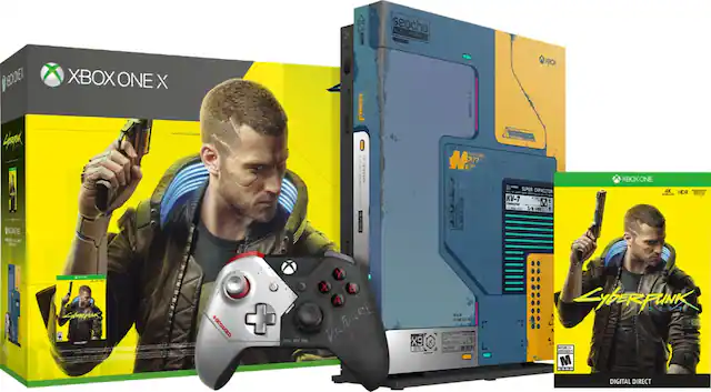 Front. Microsoft - Xbox One X 1TB Cyberpunk 2077 Limited Edition Console Bundle - Black. - M (Mature 17+)