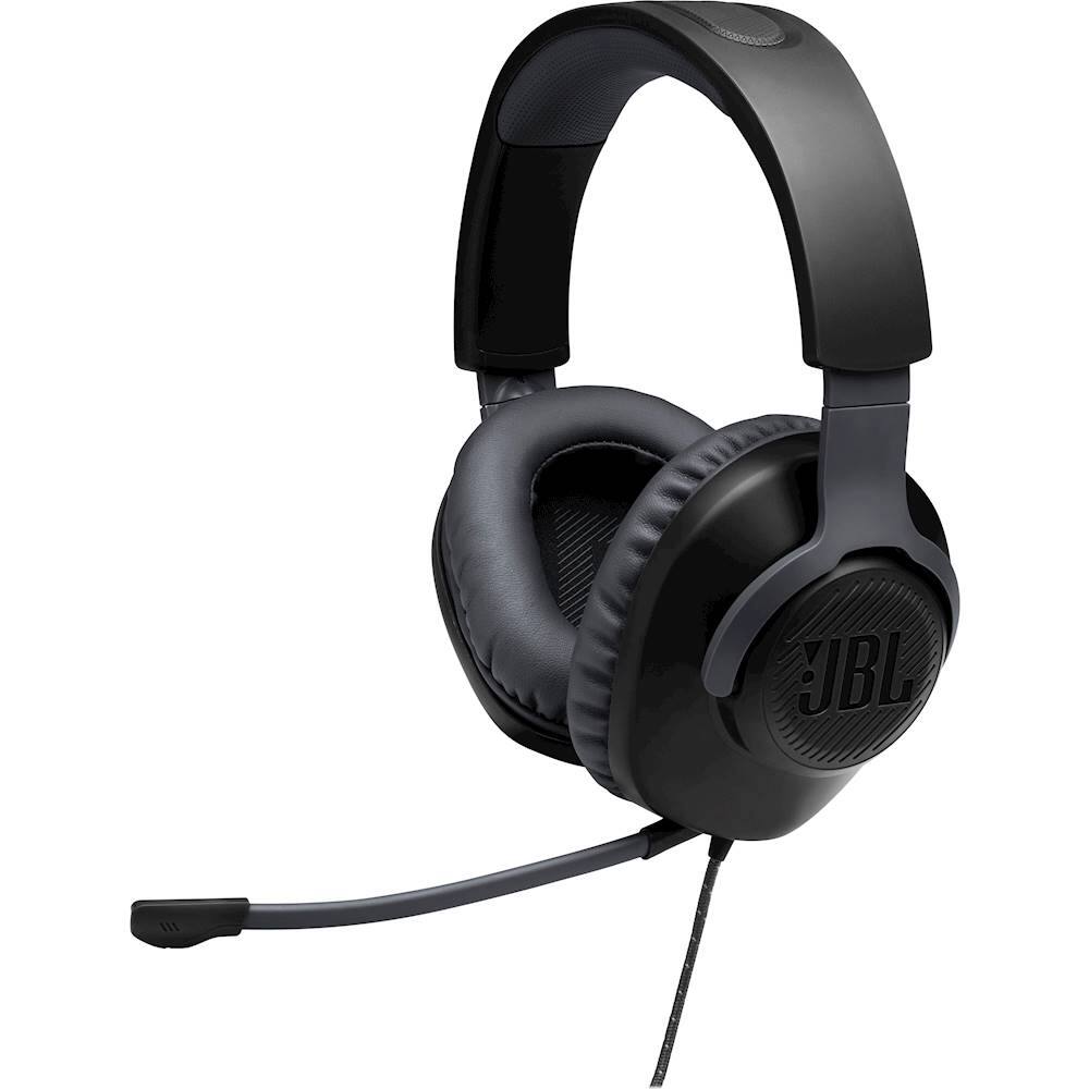 Left. JBL - Quantum 100 Surround Sound Gaming Headset for PC, PS4, Xbox One, Nintendo Switch, and Mobile Devices - Black.