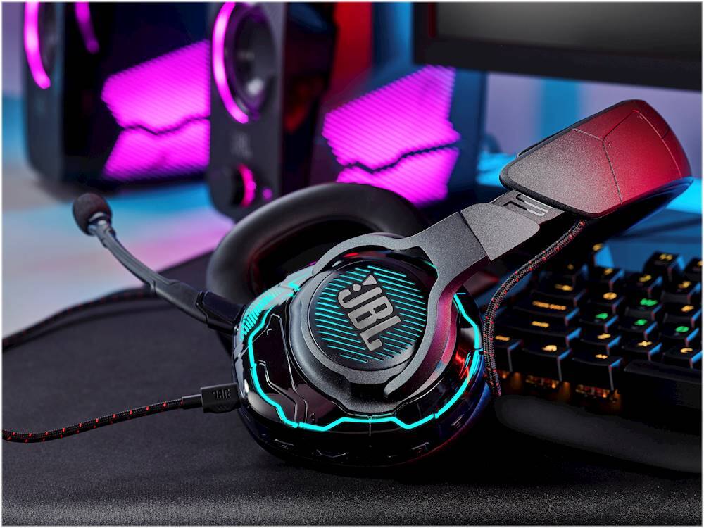 Alt View 21. JBL - Quantum One RGB Wired DTS Headphone:X v2.0 Gaming Headset for PC, PS4, Xbox One, Nintendo Switch and Mobile Devices - Black.