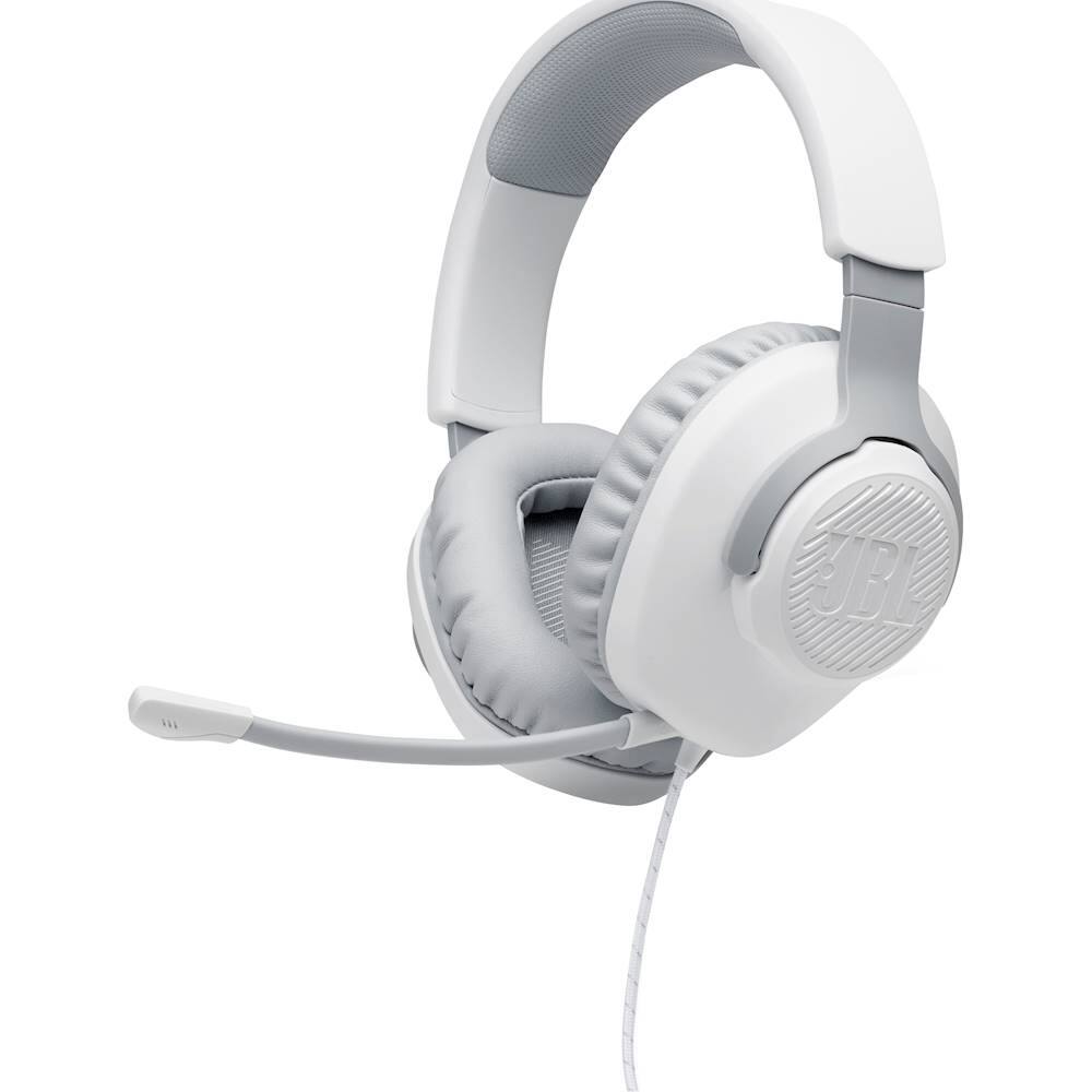 Left. JBL - Quantum 100 Surround Sound Gaming Headset for PC, PS4, Xbox One, Nintendo Switch, and Mobile Devices - White.