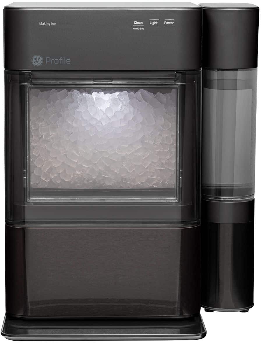 Front. GE Profile - Opal 2.0 38-lb. Portable Ice maker with Nugget Ice Production, Side Tank, and Built-in WiFi - Black Stainless.