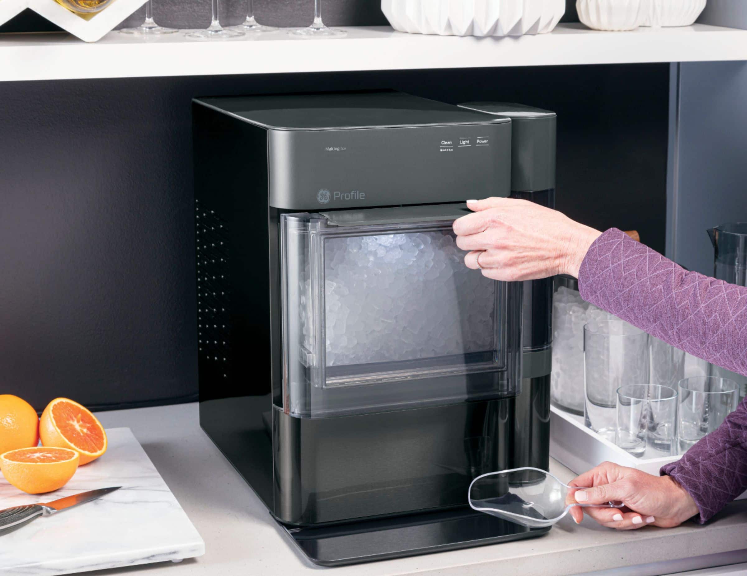 Alt View 21. GE Profile - Opal 2.0 38-lb. Portable Ice maker with Nugget Ice Production, Side Tank, and Built-in WiFi - Black Stainless.