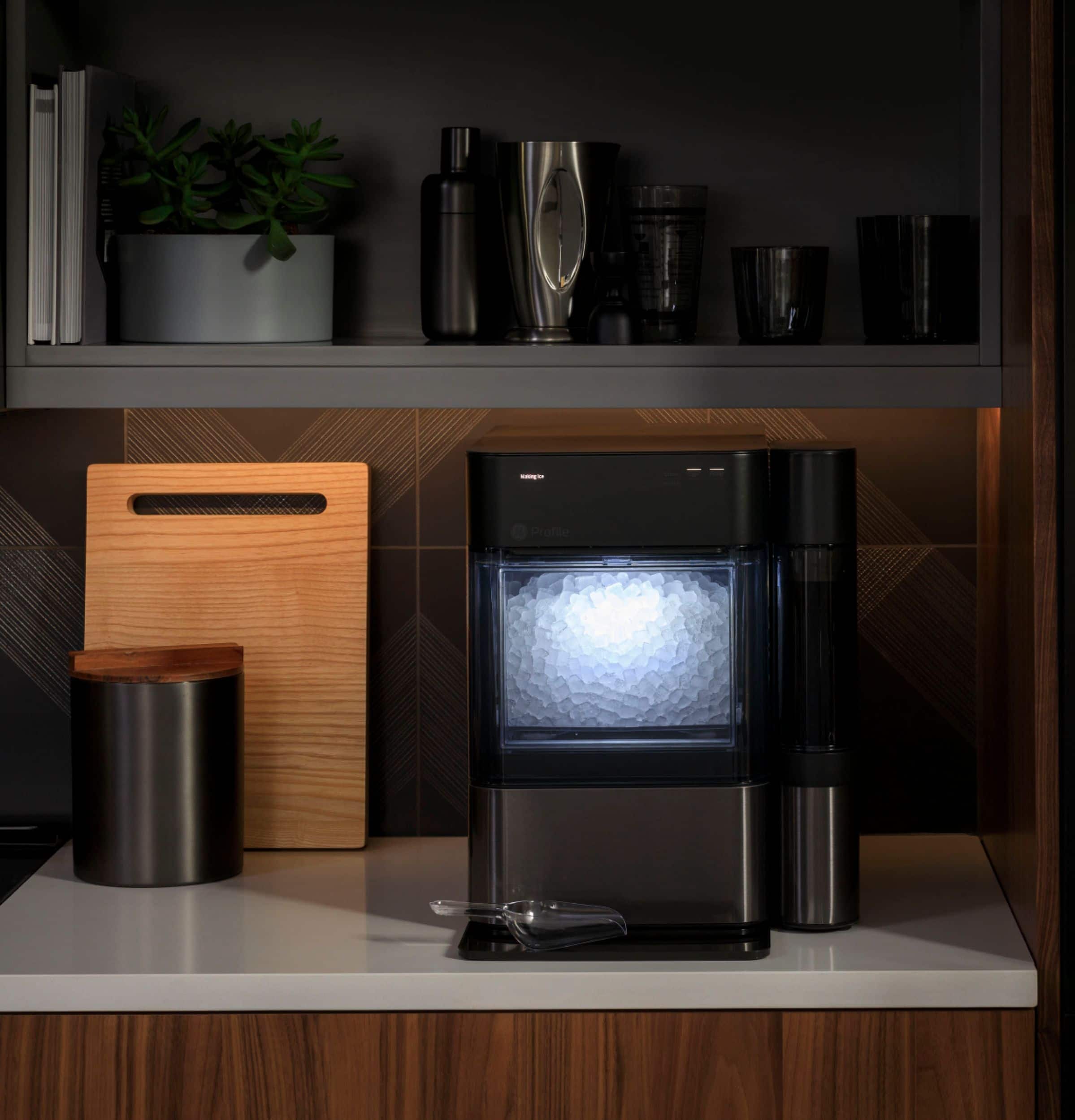 Alt View 25. GE Profile - Opal 2.0 38-lb. Portable Ice maker with Nugget Ice Production, Side Tank, and Built-in WiFi - Black Stainless.