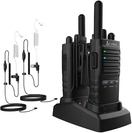 Angle. Cobra - Pro Business 42-Mile, 22-Channel FRS 2-Way Radios with Surveillance Headsets (Pair) - Black.