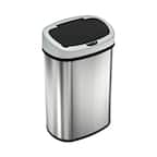 Angle. iTouchless - 13 Gallon Touchless Sensor Trash Can with AbsorbX Odor Control System, Stainless Steel Oval Shape Kitchen Bin - Silver.