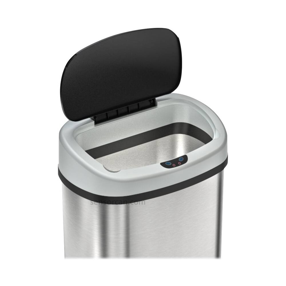 Alt View 11. iTouchless - 13 Gallon Touchless Sensor Trash Can with AbsorbX Odor Control System, Stainless Steel Oval Shape Kitchen Bin - Silver.
