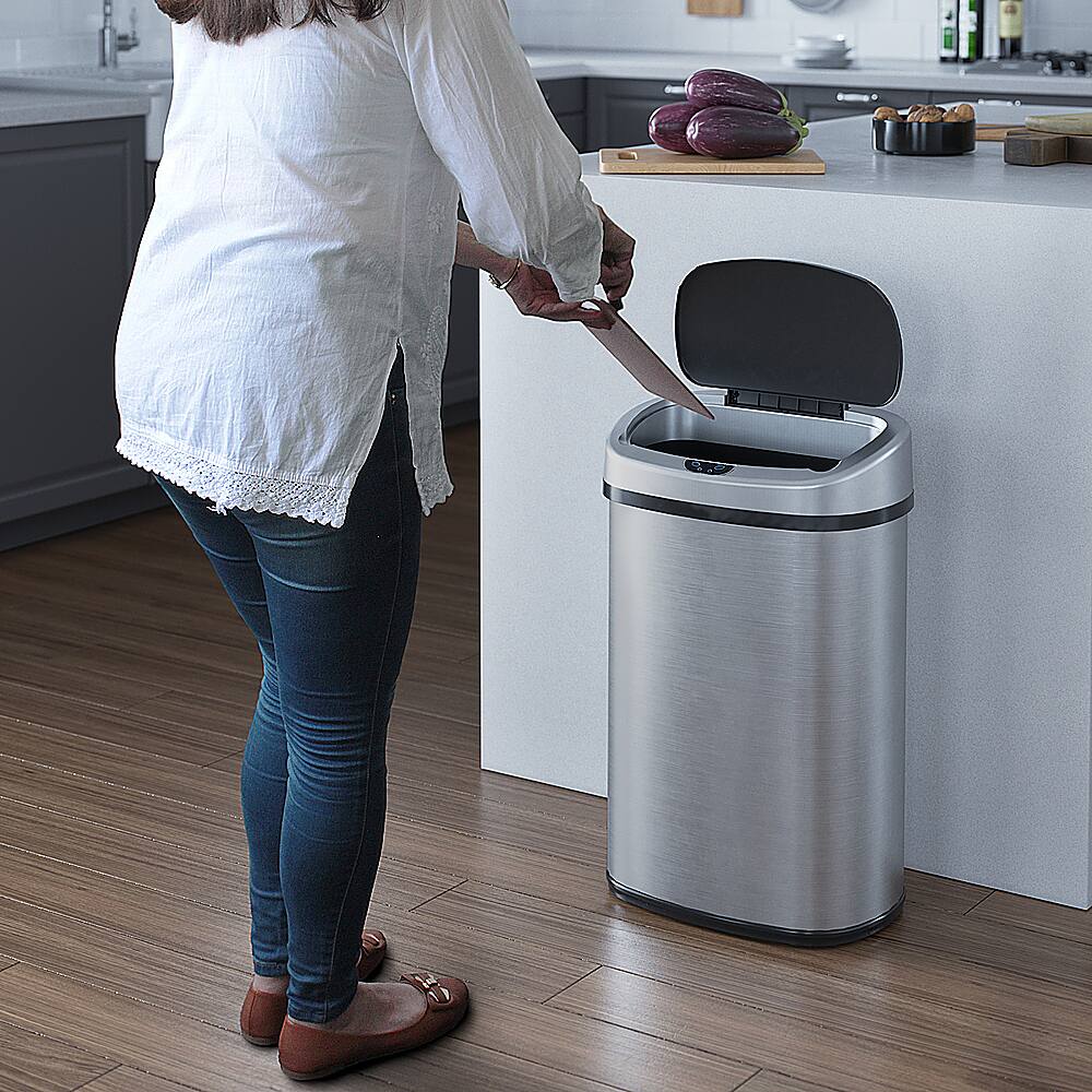 Alt View 12. iTouchless - 13 Gallon Touchless Sensor Trash Can with AbsorbX Odor Control System, Stainless Steel Oval Shape Kitchen Bin - Silver.