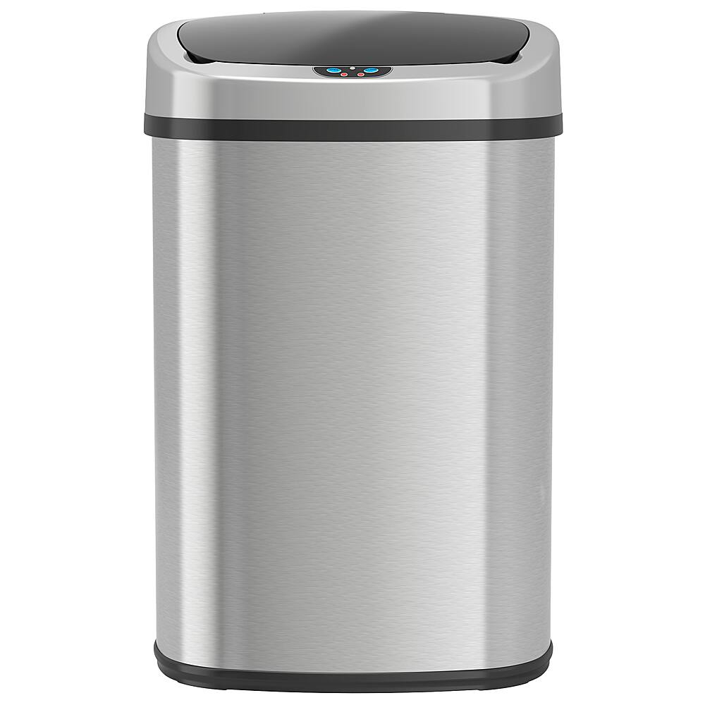 Alt View 16. iTouchless - 13 Gallon Touchless Sensor Trash Can with AbsorbX Odor Control System, Stainless Steel Oval Shape Kitchen Bin - Silver.