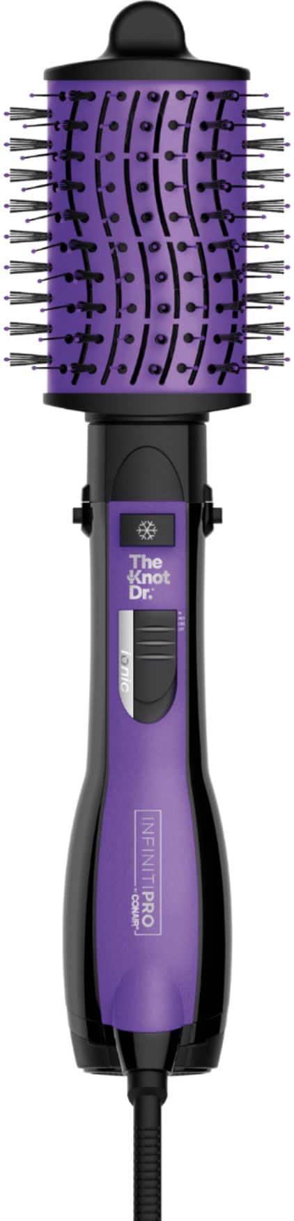 Angle. Conair - InfinitiPRO Knot Dr. Detangling Hot Air All-in-One Dryer Brush - Purple And Black.