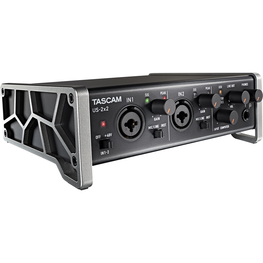Left View: TASCAM US-2X2 2 Channel USB 2.0 Audio/MIDI Recording PC Interface w/ Software