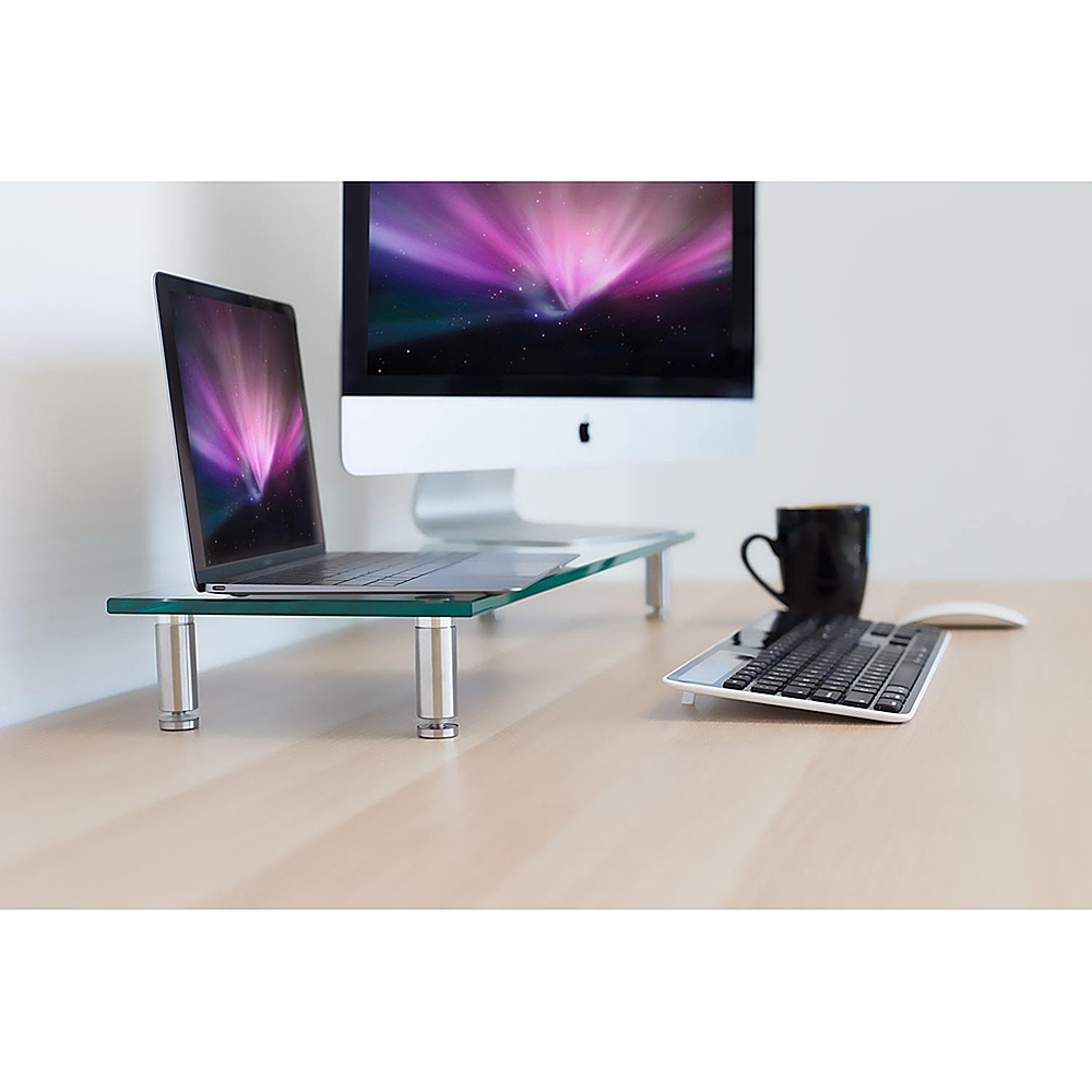 Angle View: Mind Reader - Wooden Monitor Stand Riser - Brown