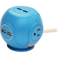 Accell - Power Cutie Compact Surge Protector with 4 USB ports, 3 outlets and 6 foot cord - Light Blue - Front_Zoom