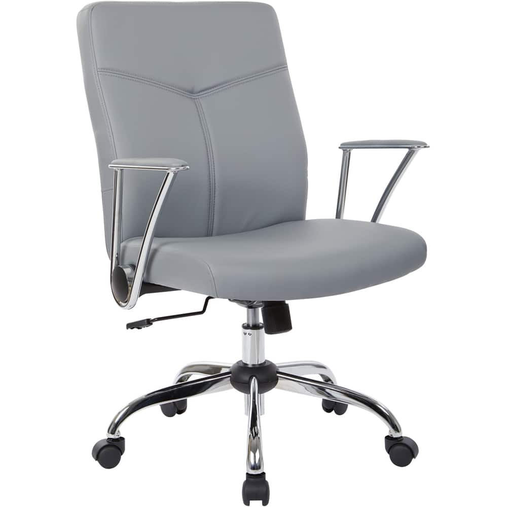 Left View: OSP Home Furnishings - FL Series 5-Pointed Star Faux Leather Office Chair - Charcoal Gray