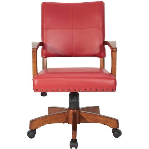 Deluxe Wood Banker's Chair Faux Leather Red - OSP Home Furnishings: Swivel, Padded, Adjustable Height