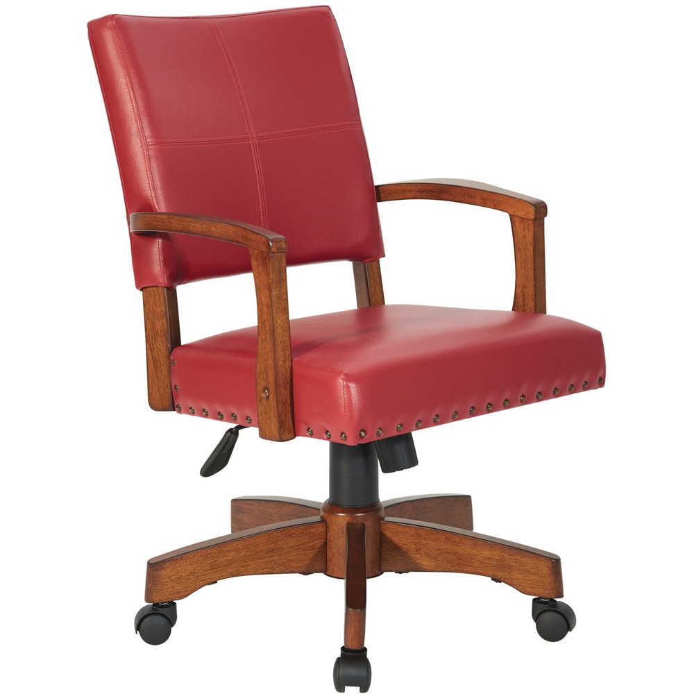 Left View: OSP Home Furnishings - Wood Bankers 5-Pointed Star Wood and Steel Office Chair - Red